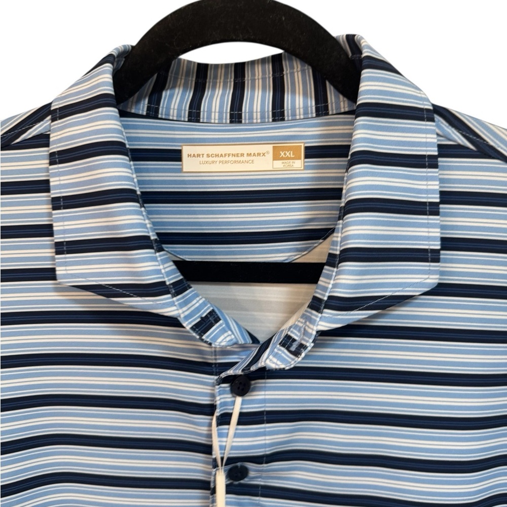 NWT Hart Schaffner Marx Men’s XXL Polo Shirt Blue Stripe Luxury Performance Golf - Picture 2 of 4
